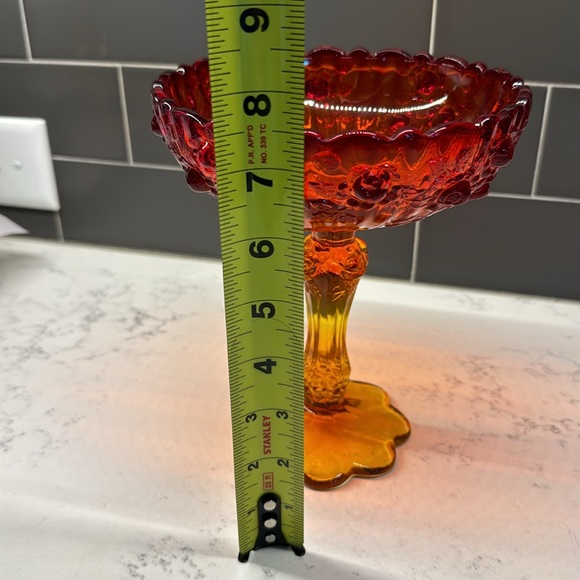 Vintage Fenton Amberina Cabbage Rose Pedestal Compote Candy Dish GLOWS - Picture 5 of 10